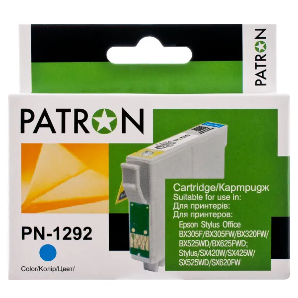 Картридж совместимый Epson T1292 (C13T12924011/C13T12924012) 500 стр, голубой Patron (PN-1292)