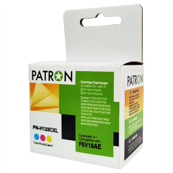 Картридж совместимый HP 123XL (F6V16AE/F6V18AE) 330 стр, трехцветный Patron (PN-H123CXL)