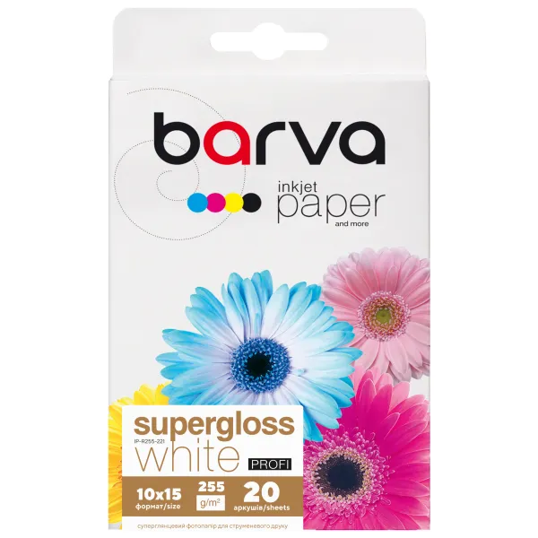 Фотобумага белый суперглянец 255 г/м2, 10x15 см, 20 л Profi Barva (IP-R255-221)