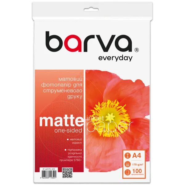 Фотобумага матовая 170 г/м2, A4, 100 л Everyday Barva (IP-AE170-323)