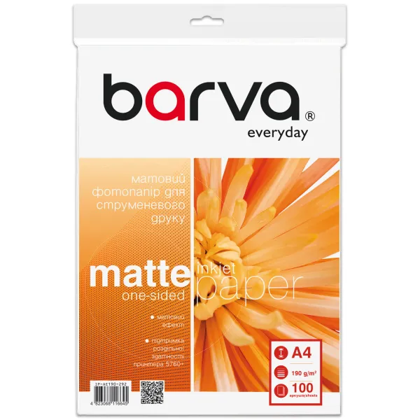 Фотобумага матовая 190 г/м2, A4, 100 л Everyday Barva (IP-AE190-292)