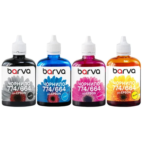 Комплект чернил совместимых для Epson 774/664 специальные 4x90 г, пигментные/водорастворимые, BK/C/M/Y Barva (E-L605-090-MP)
