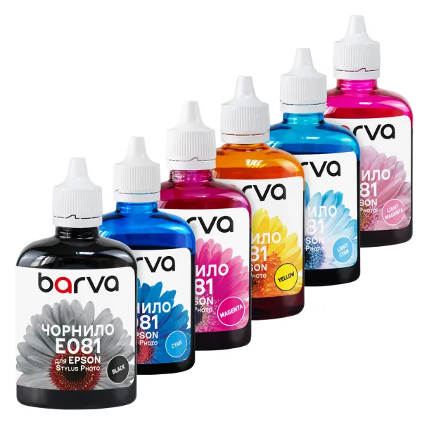 Комплект чорнил сумісних для Epson T048/T080/T081 спеціальні 6х90 г, водорозчинні, BK/C/M/Y/LC/LM Barva (E081-090-MP)