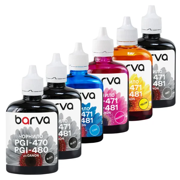 Комплект чернил совместимых для Canon PGI-470PGBK + CLI-471BK/C/M/Y/GY специальные 6x90 г, пигментные/водорастворимые, PGBK/BK/C/M/Y/GY Barva (CPGI470-090-2MP)