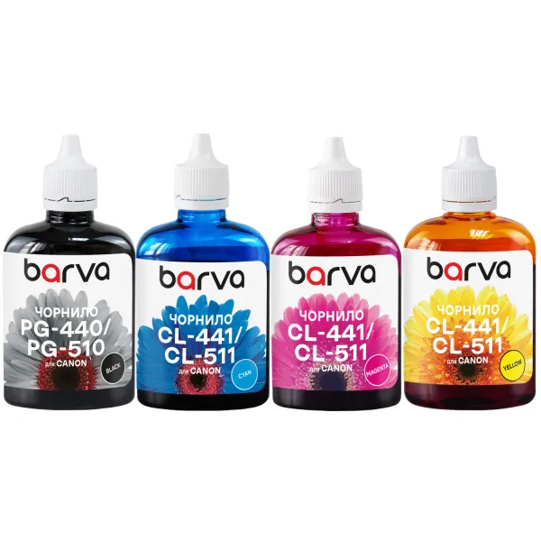 Комплект чернил совместимых для Canon PG-440BK + CL-441C/M/Y специальные 4x90 г, пигментные/водорастворимые, BK/C/M/Y Barva (CPG440-090-MP)