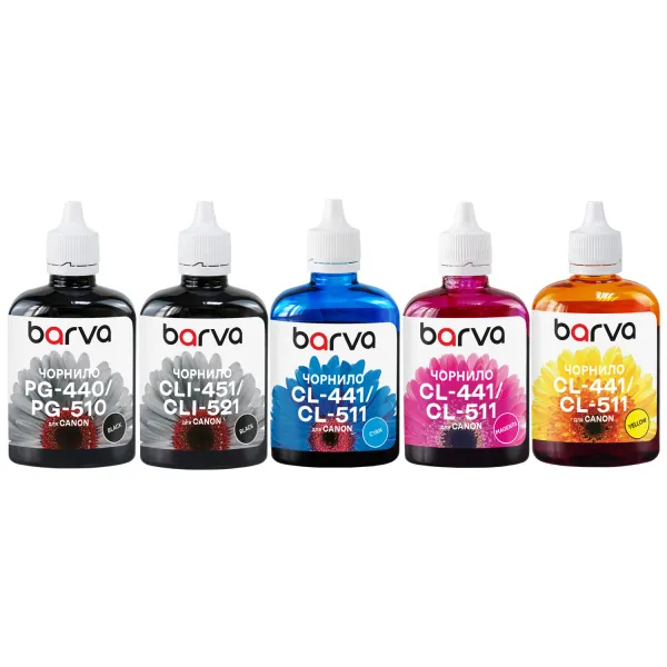 Комплект чернил совместимых для Canon PGI-450PGBK + CLI-451BK/C/M/Y специальные 5x90 г, пигментные/водорастворимые, PGBK/BK/C/M/Y Barva (CPGI450-5-090-MP)