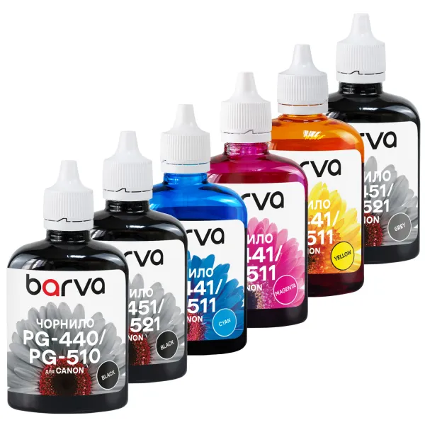 Комплект чернил совместимых для Canon PGI-425PGBK + CLI-426BK/C/M/Y/GY специальные 6x90 г, пигментные/водорастворимые, PGBK/BK/C/M/Y/GY Barva (CPGI425-6-090-MP)