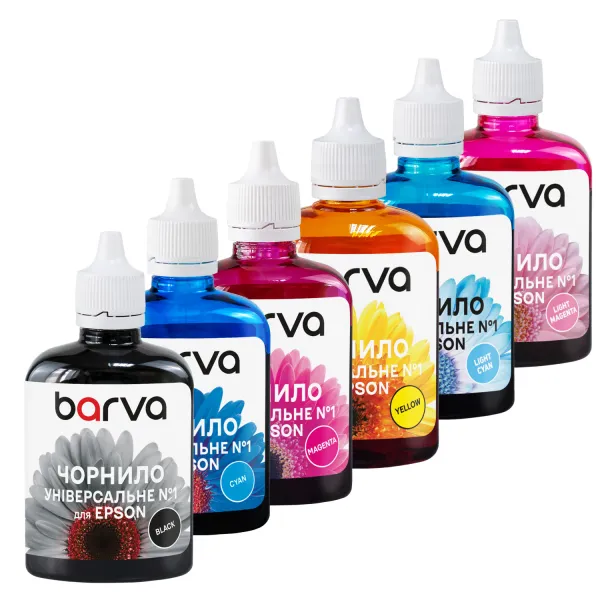 Комплект чернил совместимых для Epson универсальные №1 6х90 г, водорастворимые, BK/C/M/Y/LC/LM Barva (EU1-090-2MP)