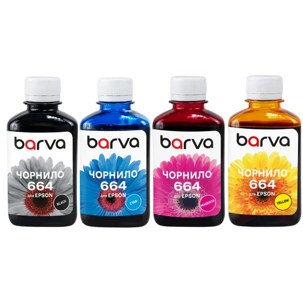 Комплект чернил совместимых для Epson 664 специальные 4x180 г, водорастворимые, BK/C/M/Y Barva (E-L100-180-MP)