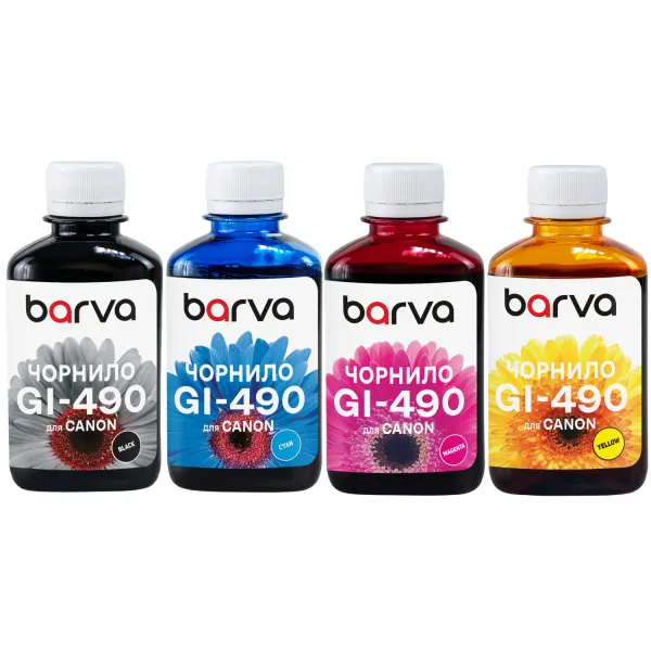 Комплект чернил совместимых для Canon GI-490 специальные 4x180 г, пигментные/водорастворимые, BK/C/M/Y Barva (CG490-180-MP)