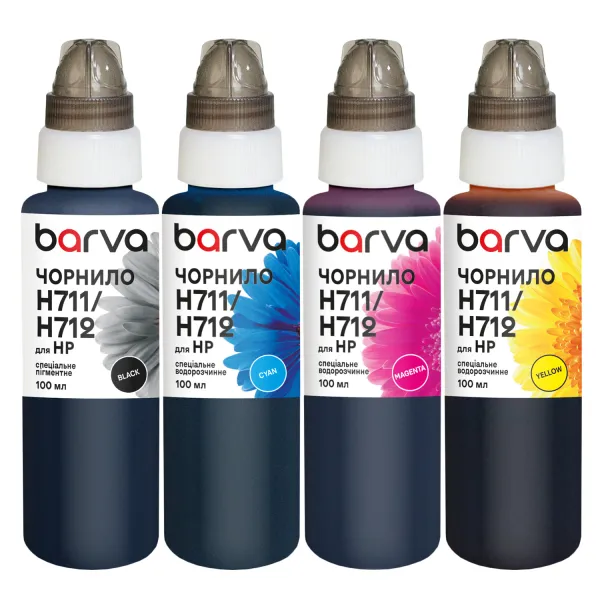Комплект чернил для HP 711/712 специальные 4x100 мл, пигментные/водорастворимые, BP/C/M/Y Barva (H711-100-MP)