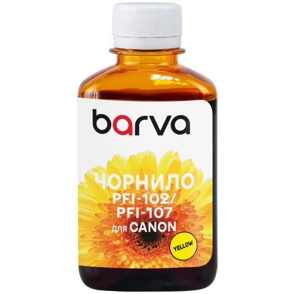 Чернила для Canon PFI-102/PFI-107 Y специальные 180 мл, водорастворимые, желтые Barva (C107-887) - Фото 1 