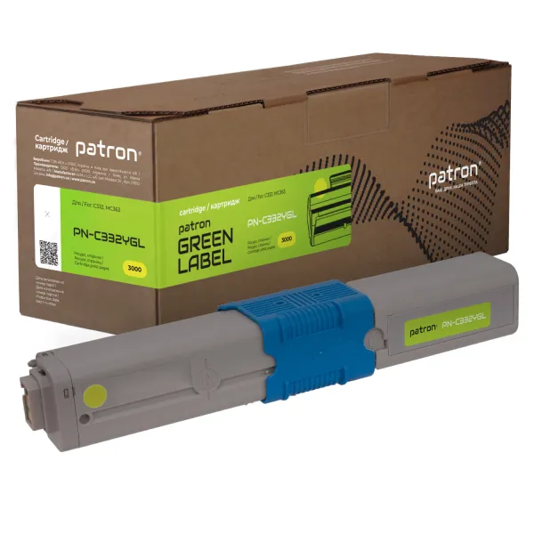 Тонер-картридж совместимый Oki 46508733 Green Label, желтый Patron (PN-C332YGL)
