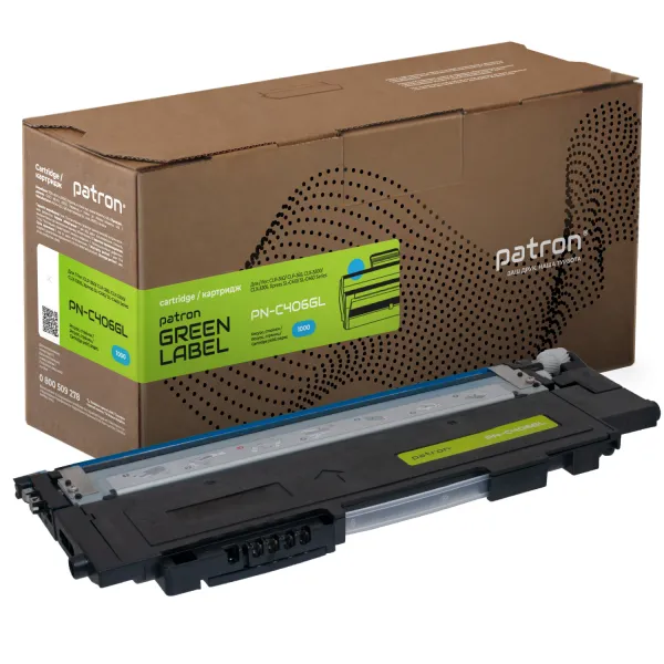 Тонер-картридж совместимый Samsung CLT-C406S Green Label, голубой Patron (PN-C406GL)