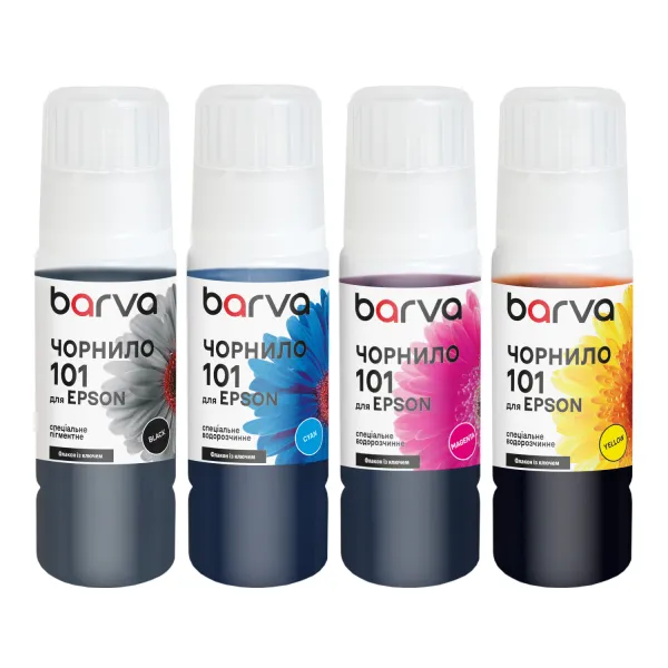 Комплект чернил для Epson 101 специальные 4х70 мл, OneKey, пигментные/водорастворимые, BK/C/M/Y Barva (E101-070-MP)