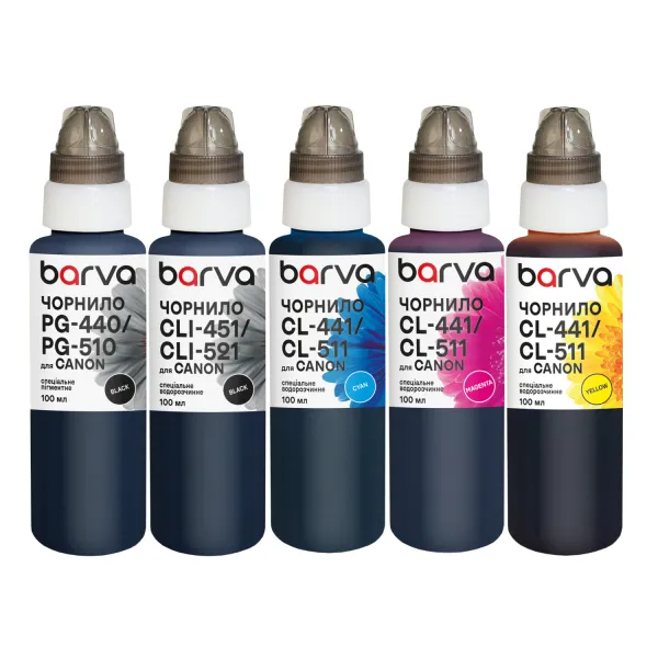 Комплект чернил для Canon PGI-450PGBK + CLI-451BK/C/M/Y специальные 5x100 мл, пигментные/водорастворимые, PGBK/BK/C/M/Y Barva (CPGI450-100-MP)