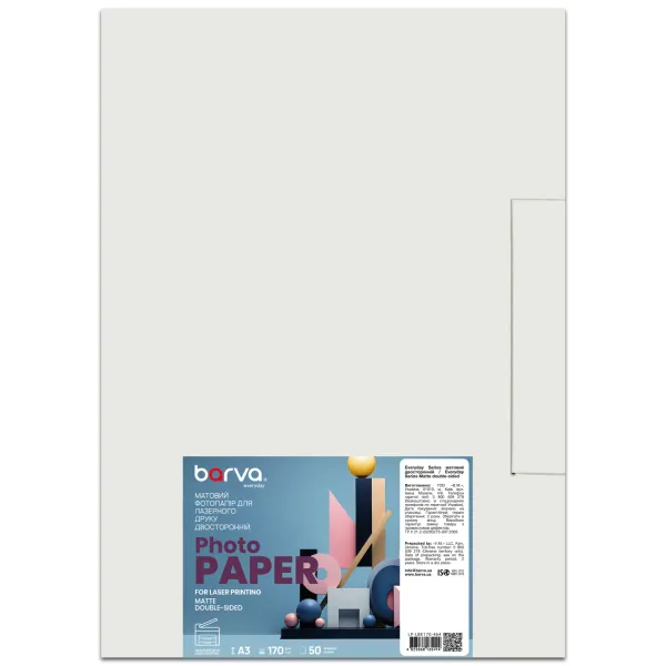 Фотопапір для лазерного друку матовий двосторонній 170 г/м2, A3, 50 арк Everyday Barva (LP-LBE170-464)