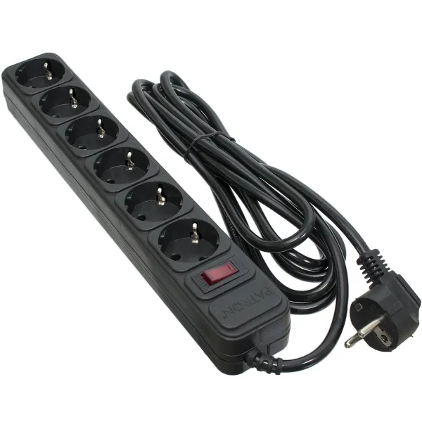 Фильтр сетевой 6 розеток, 3 м, черный, 3*1мм2 Patron (SP-1063)