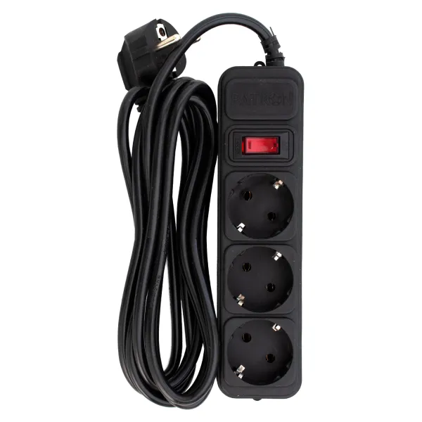 Фильтр сетевой 3 розетки, 3 м, 10 А, 250 В, 3*1мм2, черный Patron (SP-1033)