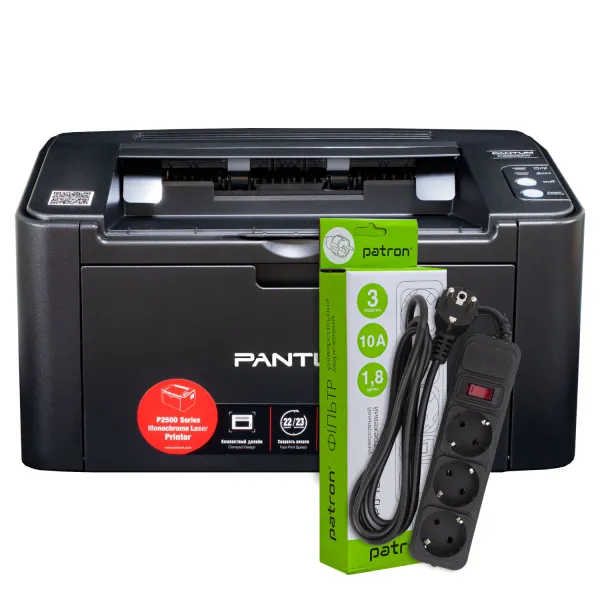 Принтер лазерний P2500W A4, Wi-Fi Pantum (P2500W) + Фільтр мережевий 3 розетки Patron (SP-1033)