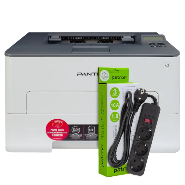 Принтер лазерный P3300DN A4 Pantum (P3300DN) + Фильтр сетевой 3 розетки Patron (SP-1033)