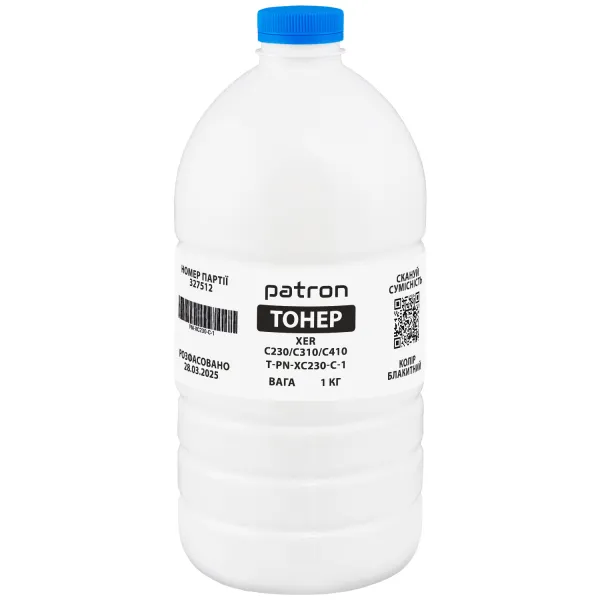 Тонер XER C230/C310/C410 флакон, 1 кг, голубой Patron (PN-XC230-C-1)